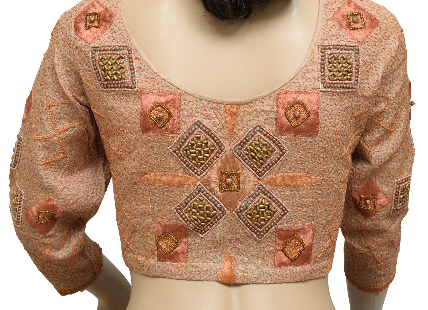 Sushila Vintage Readymade 34" Sari Blouse Silk Hand Beaded Designer Top