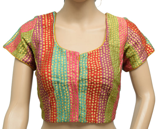 Sushila Vintage Multi-Color Branded Embroidered Readymade Stitched Sari Blouse 36"