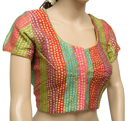Sushila Vintage Multi-Color Branded Embroidered Readymade Stitched Sari Blouse 36"