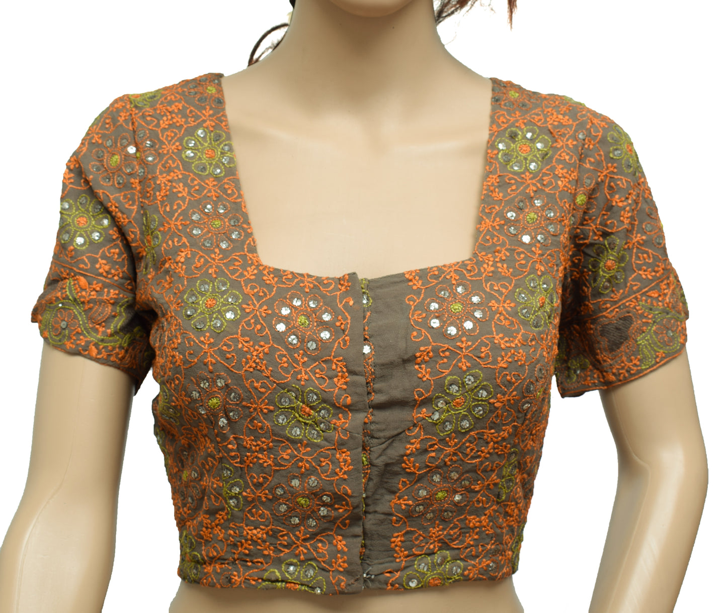 Sushila Vintage Readymade 38" Sari Blouse Georgette Embroidery Designer Top