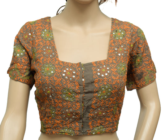 Sushila Vintage Readymade 38" Sari Blouse Georgette Embroidery Designer Top