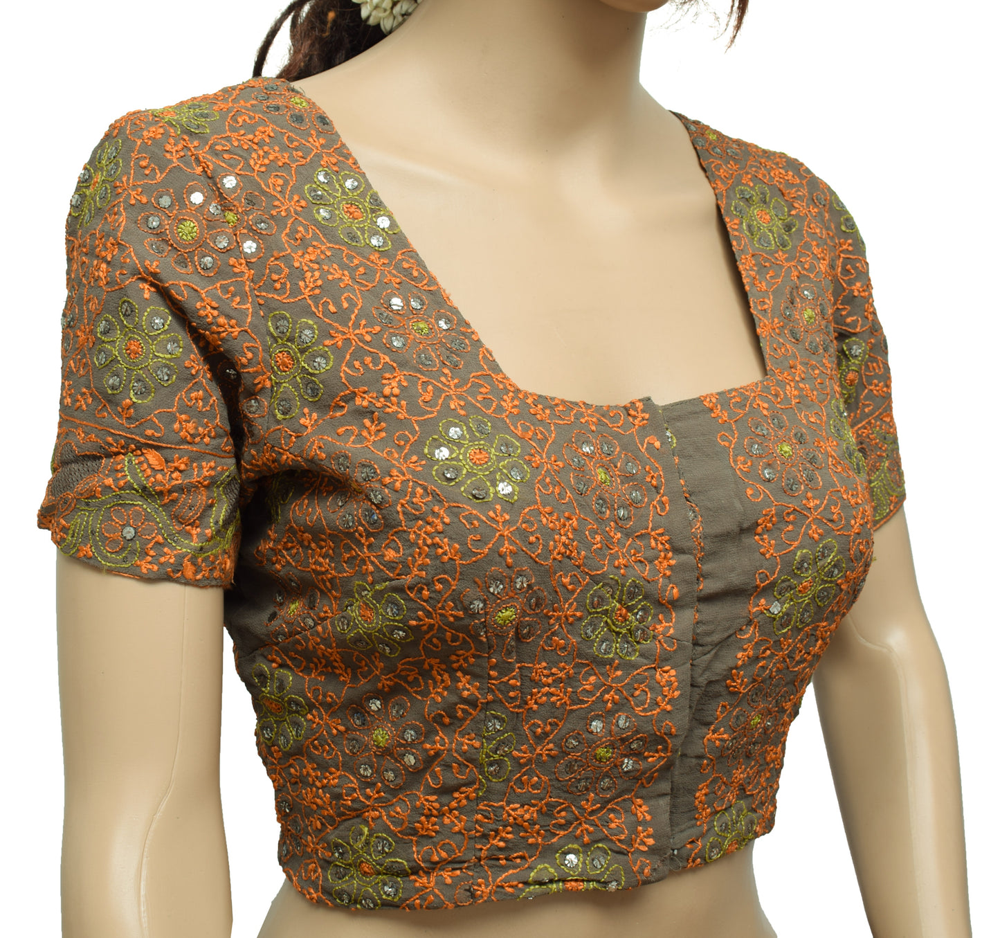 Sushila Vintage Readymade 38" Sari Blouse Georgette Embroidery Designer Top