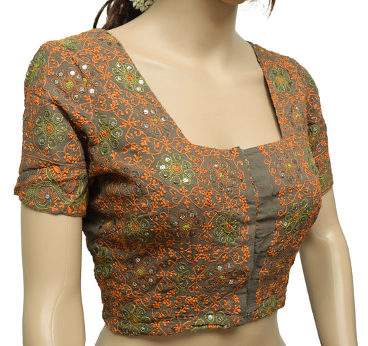 Sushila Vintage Readymade 38" Sari Blouse Georgette Embroidery Designer Top