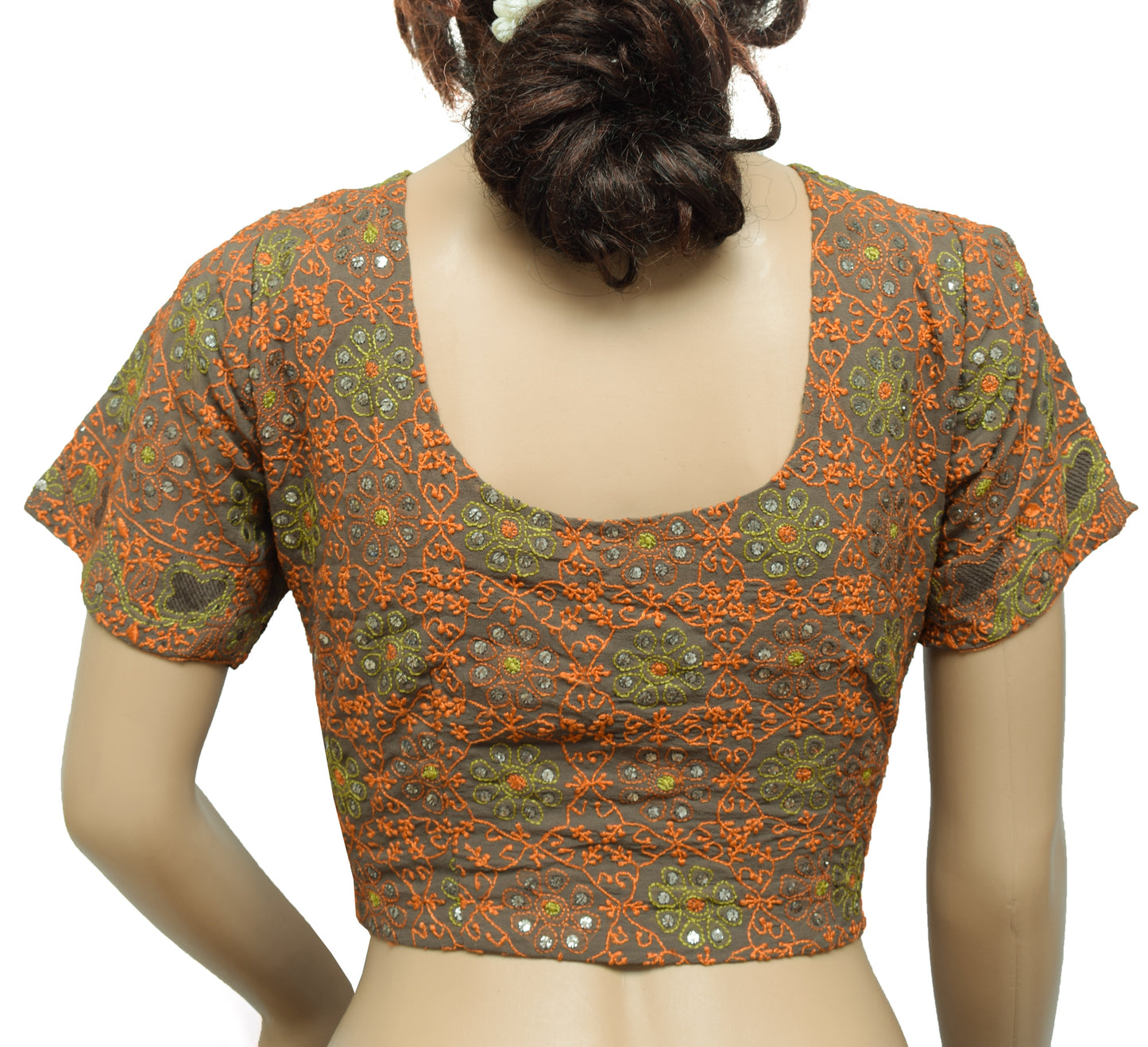 Sushila Vintage Readymade 38" Sari Blouse Georgette Embroidery Designer Top