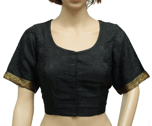 Sushila Vintage Black Readymade 36"  Sari Blouse Silk Woven Designer Top