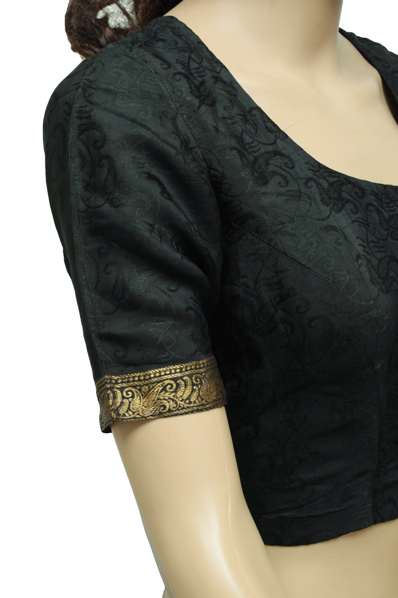 Sushila Vintage Black Readymade 36"  Sari Blouse Silk Woven Designer Top