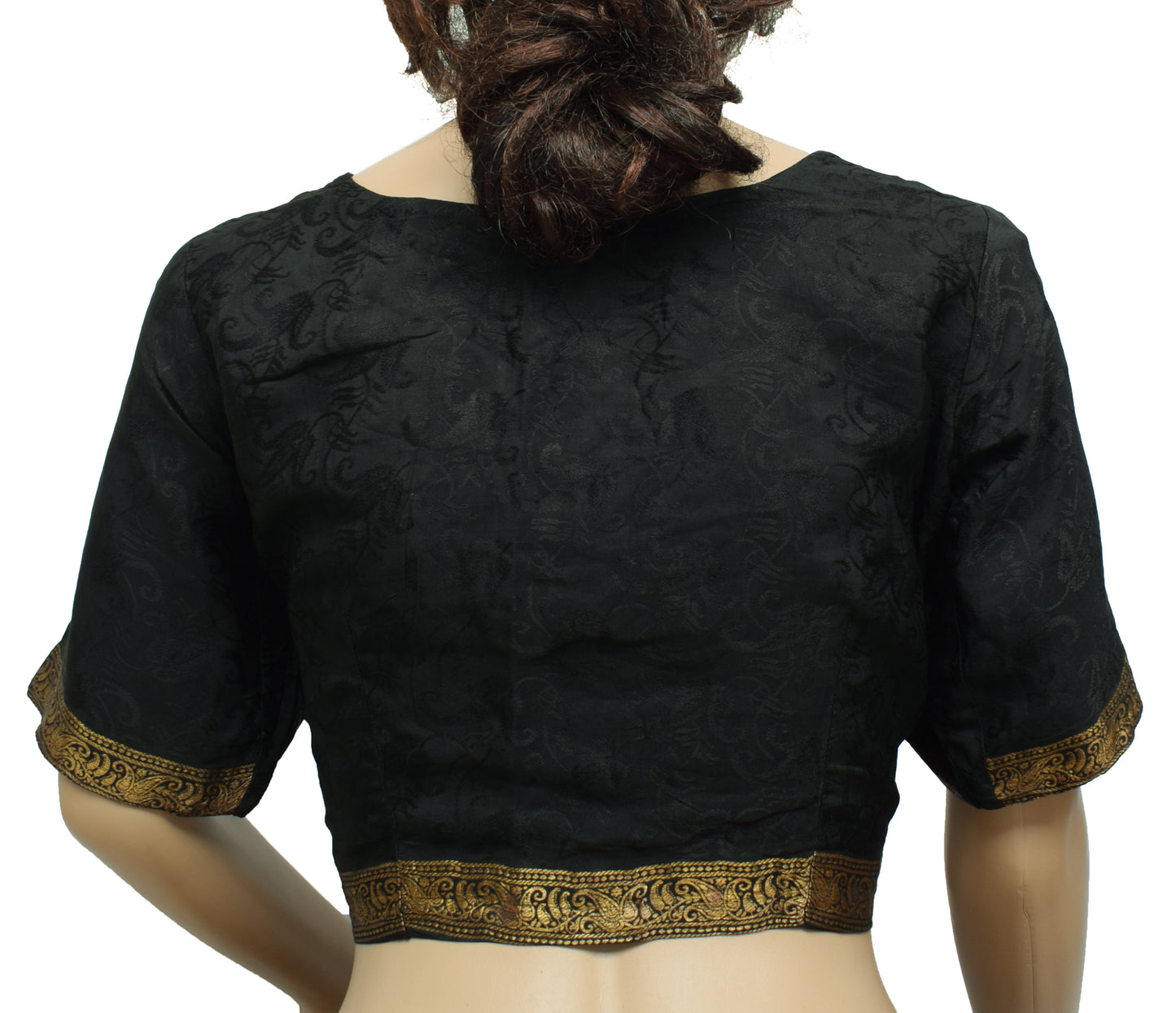 Sushila Vintage Black Readymade 36"  Sari Blouse Silk Woven Designer Top