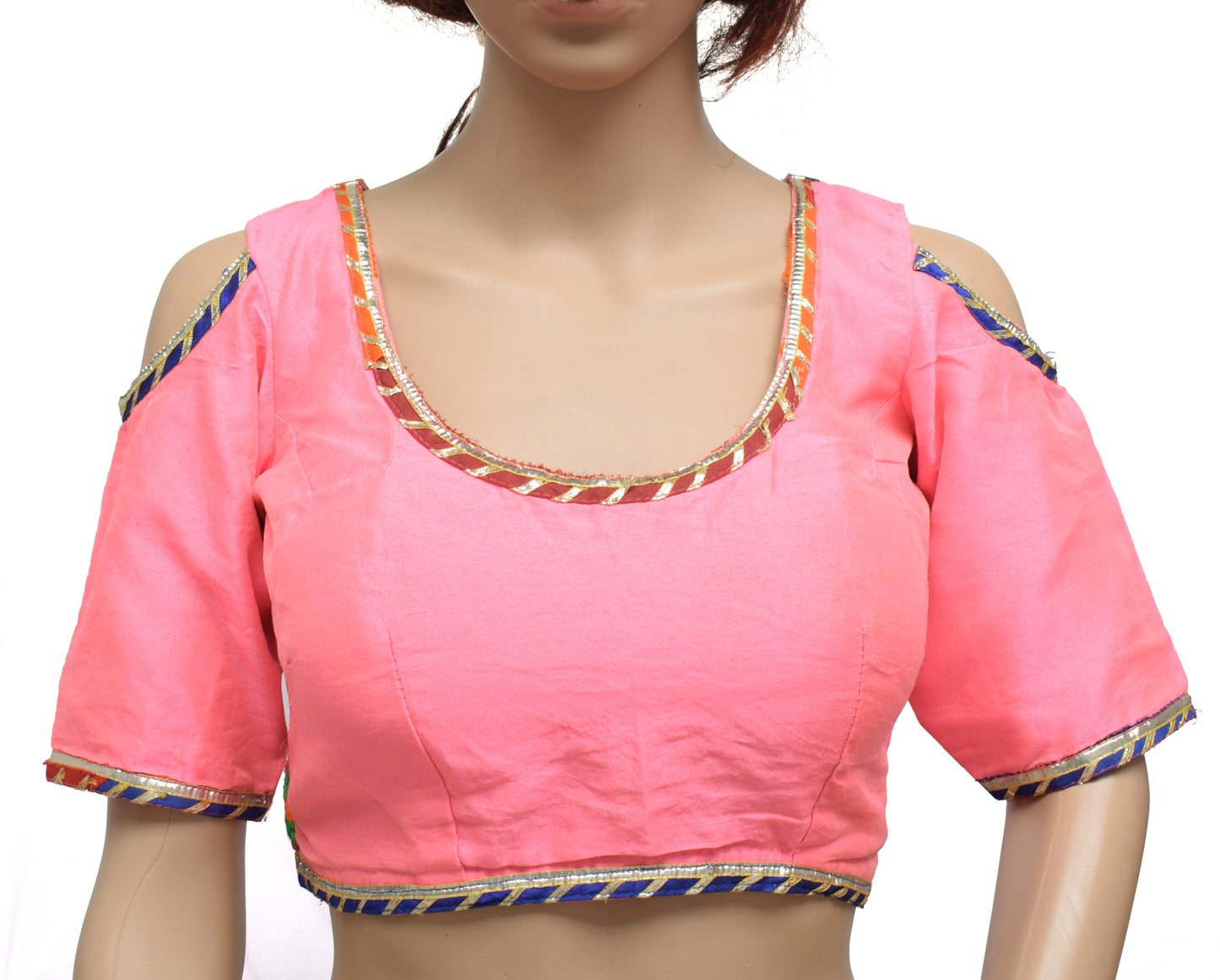 Sushila Vintage Readymade 32" Sari Blouse Silk Cold Shoulder Designer Top