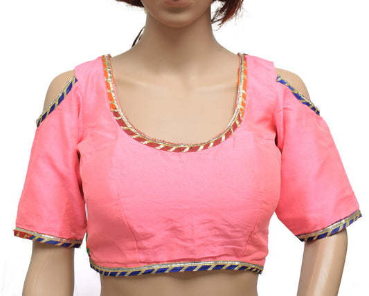 Sushila Vintage Readymade 32" Sari Blouse Silk Cold Shoulder Designer Top