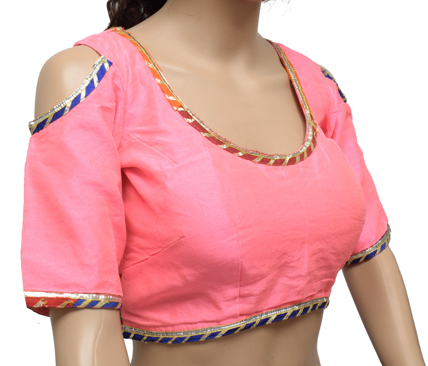 Sushila Vintage Readymade 32" Sari Blouse Silk Cold Shoulder Designer Top