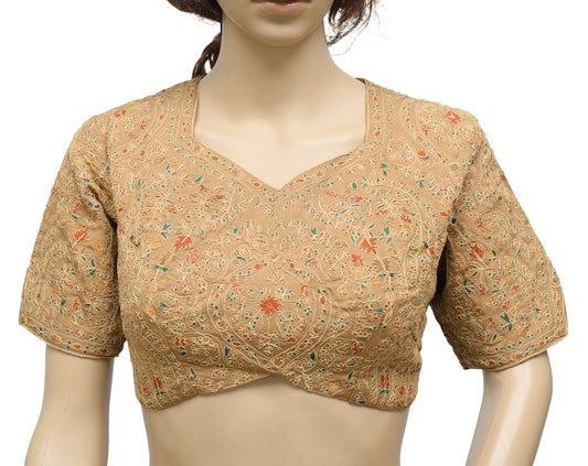 Sushila Vintage Readymade 38" Sari Blouse Silk Embroidered Designer Choli