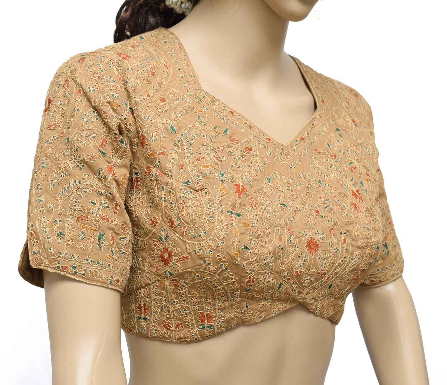 Sushila Vintage Readymade 38" Sari Blouse Silk Embroidered Designer Choli