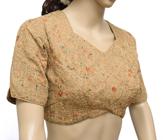 Sushila Vintage Readymade 38" Sari Blouse Silk Embroidered Designer Choli