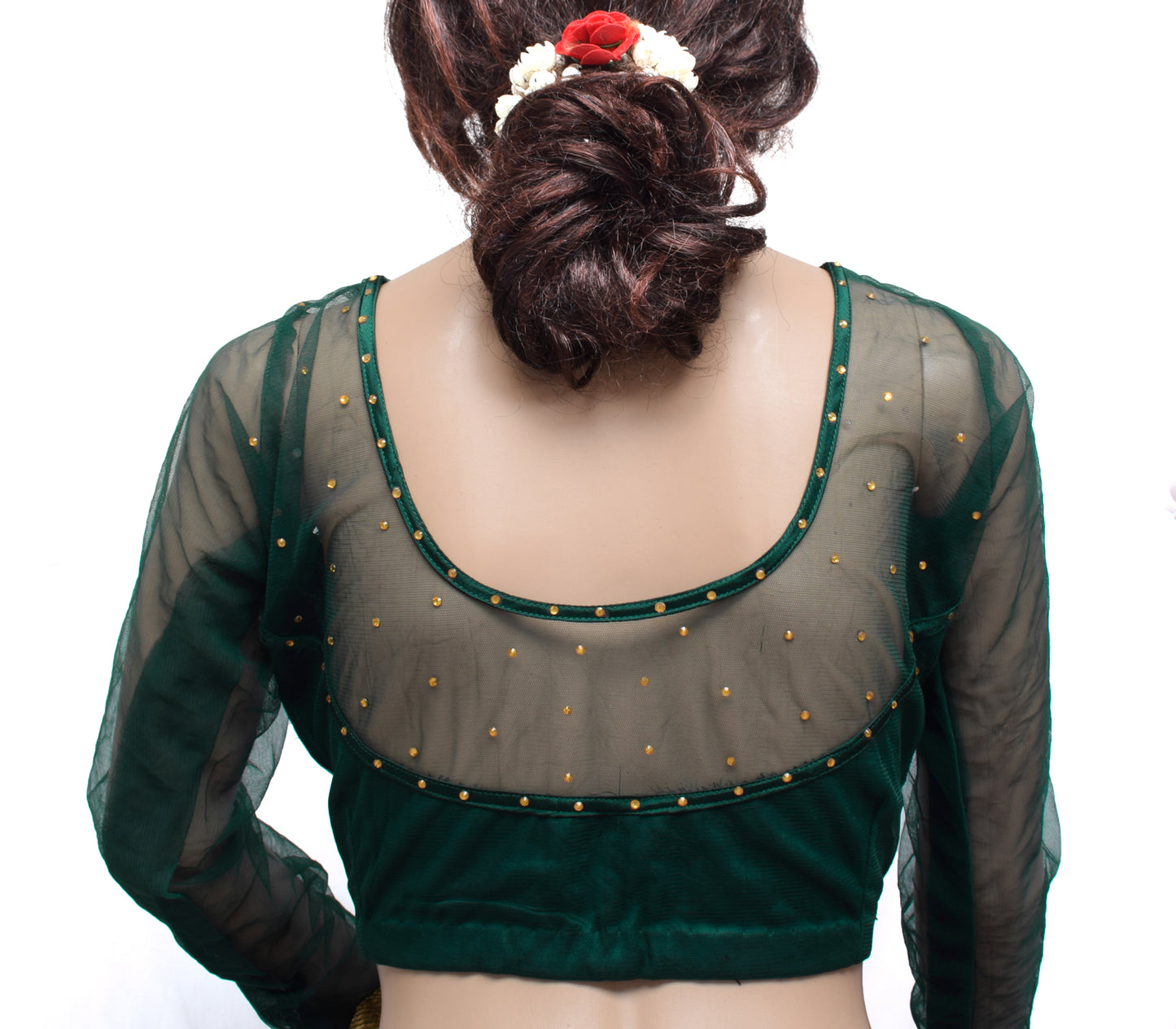 Sushila Vintage Green Readymade 36" Sari Blouse Net Beaded Designer Top