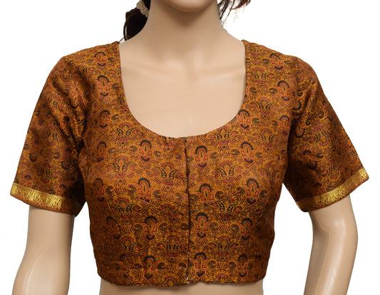 Sushila Vintage Readymade Brown Stitched Sari Blouse Silk Woven Designer 36" Top