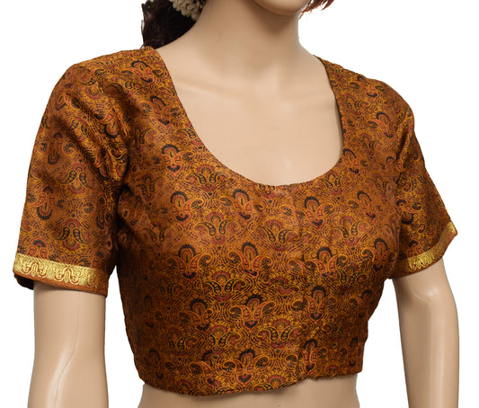 Sushila Vintage Readymade Brown Stitched Sari Blouse Silk Woven Designer 36" Top