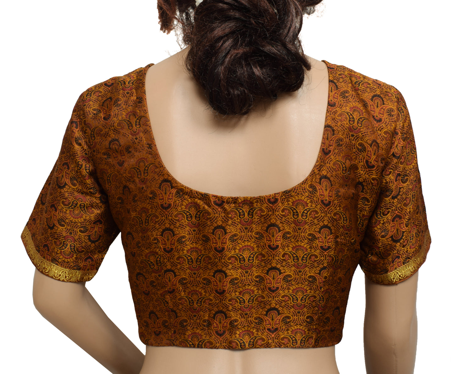 Sushila Vintage Readymade Brown Stitched Sari Blouse Silk Woven Designer 36" Top