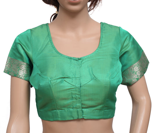 Sushila Vintage Green Readymade Stitched Sari Blouse Silk Woven Designer 36" Top