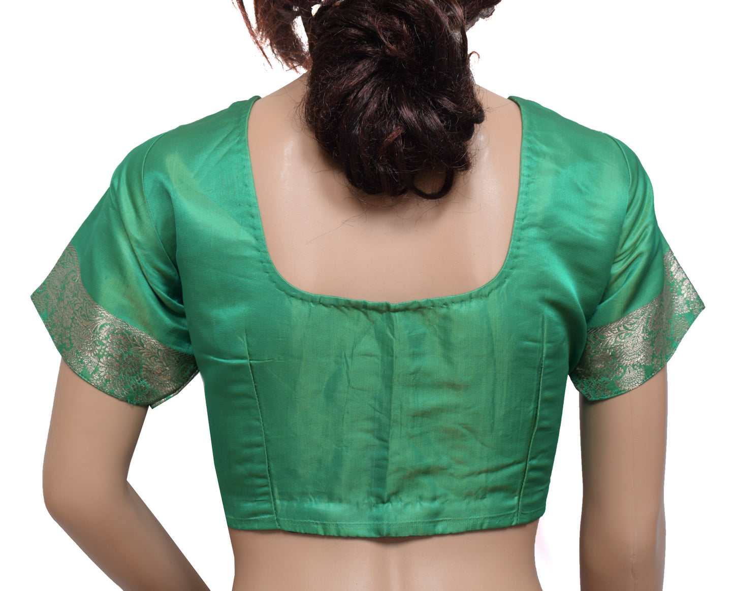 Sushila Vintage Green Readymade Stitched Sari Blouse Silk Woven Designer 36" Top