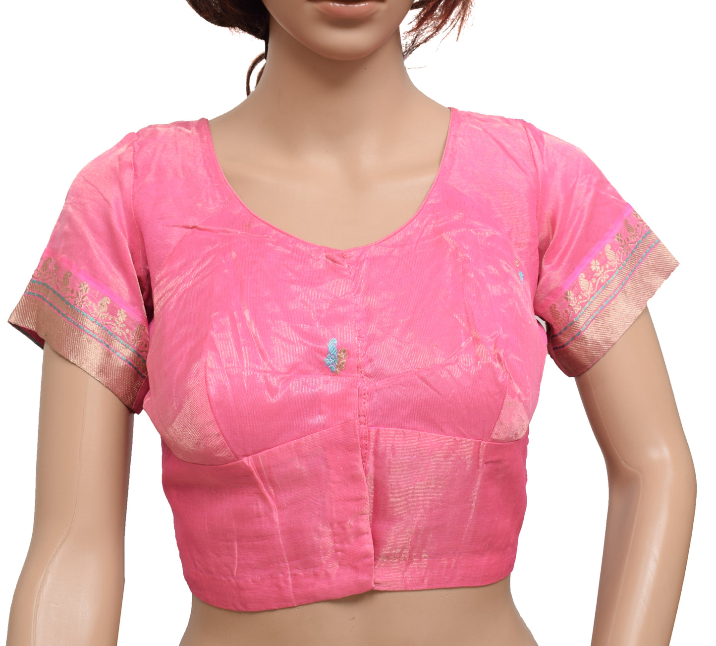 Sushila Vintage Pink Readymade 34" Sari Blouse Tissue Woven Designer 34" Choli