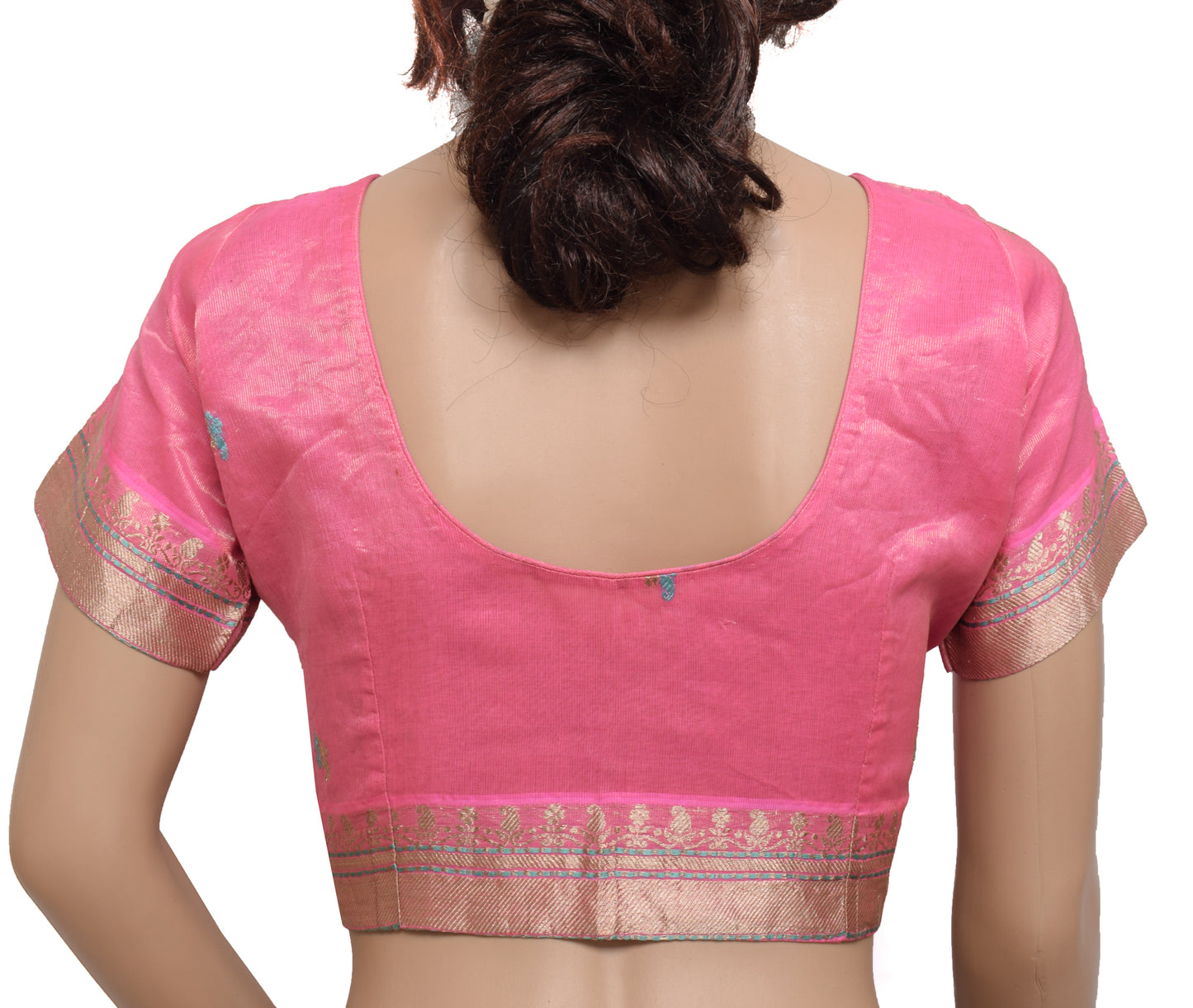 Sushila Vintage Pink Readymade 34" Sari Blouse Tissue Woven Designer 34" Choli