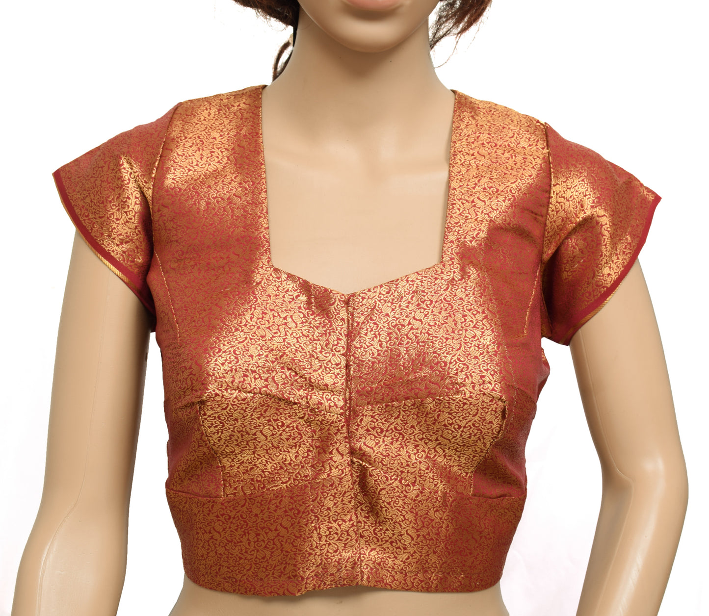 Sushila Vintage Maroon Readymade Stitched Sari Blouse Silk Woven Designer 34" Top