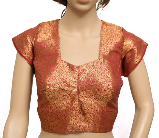 Sushila Vintage Maroon Readymade Stitched Sari Blouse Silk Woven Designer 34" Top