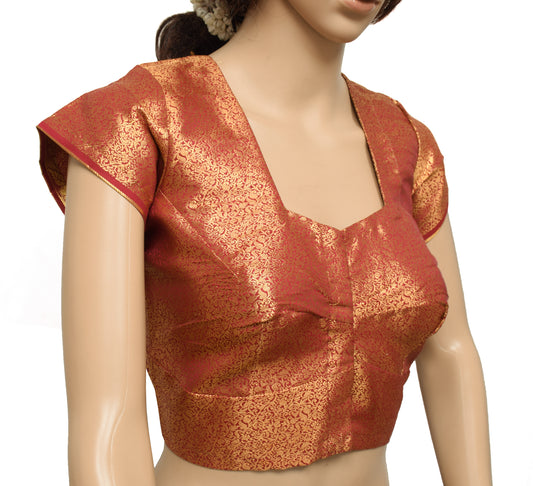Sushila Vintage Maroon Readymade Stitched Sari Blouse Silk Woven Designer 34" Top