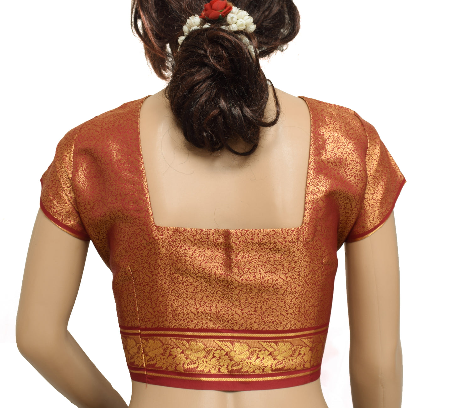 Sushila Vintage Maroon Readymade Stitched Sari Blouse Silk Woven Designer 34" Top