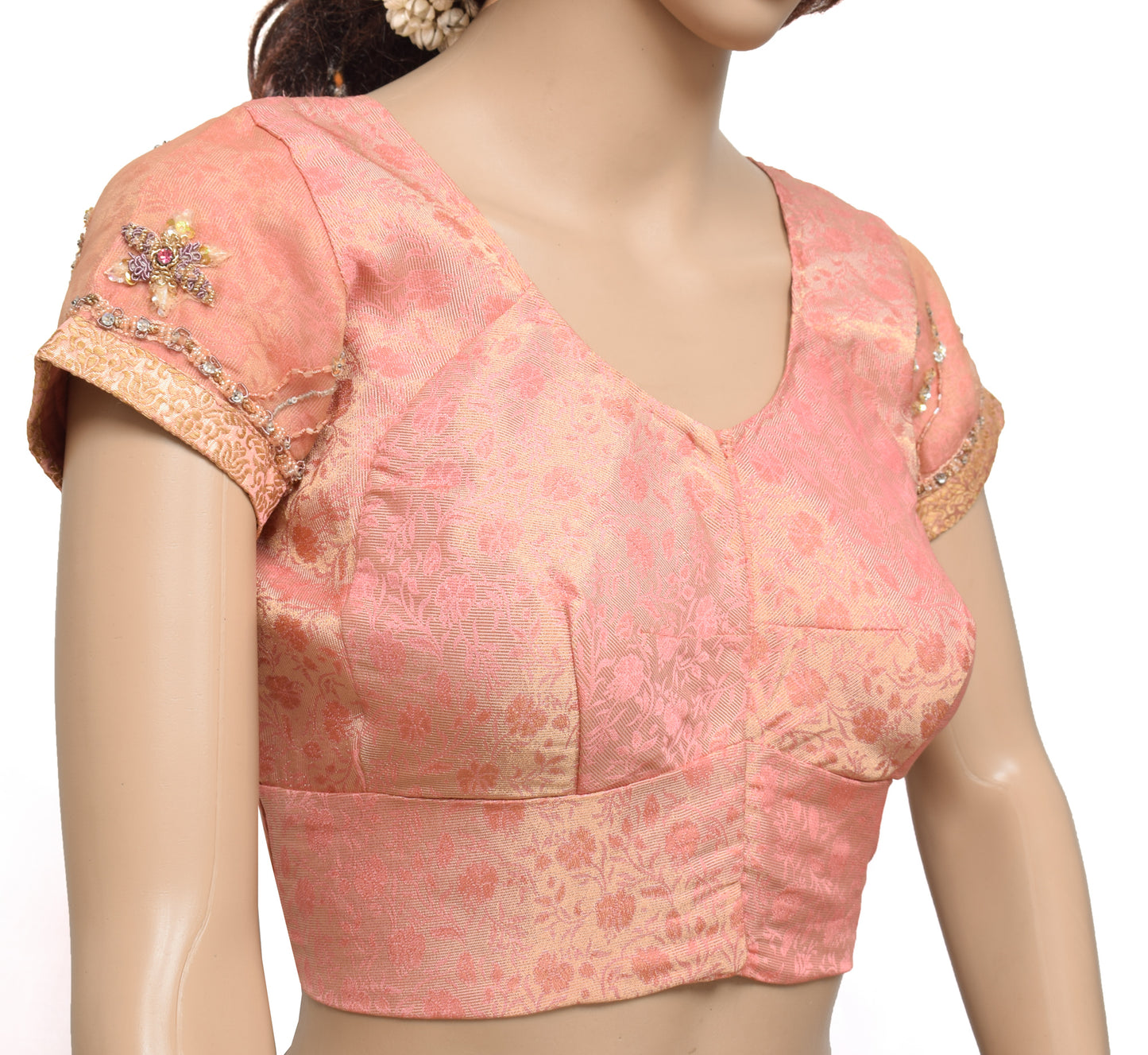 Sushila Vintage Readymade Golden Stitched Sari Blouse Tissue Woven Designer 36" Top