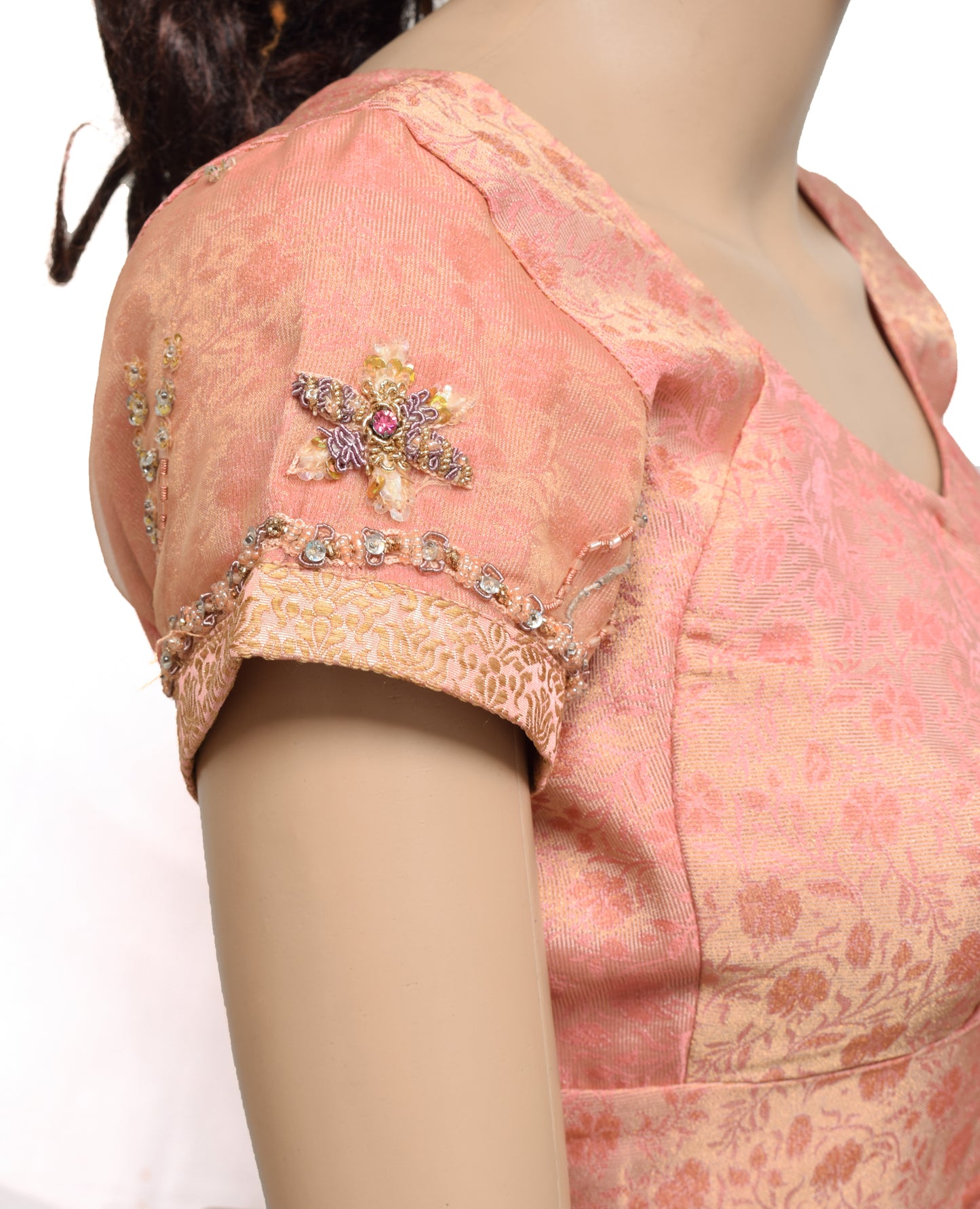 Sushila Vintage Readymade Golden Stitched Sari Blouse Tissue Woven Designer 36" Top