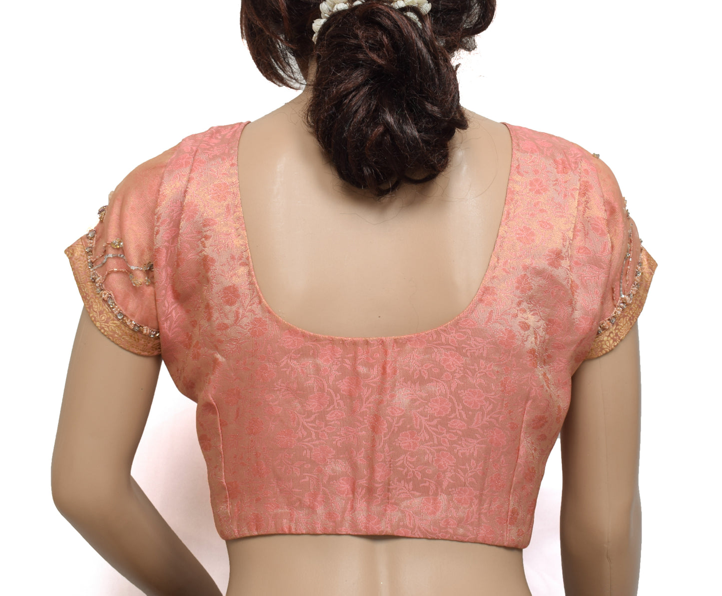Sushila Vintage Readymade Golden Stitched Sari Blouse Tissue Woven Designer 36" Top