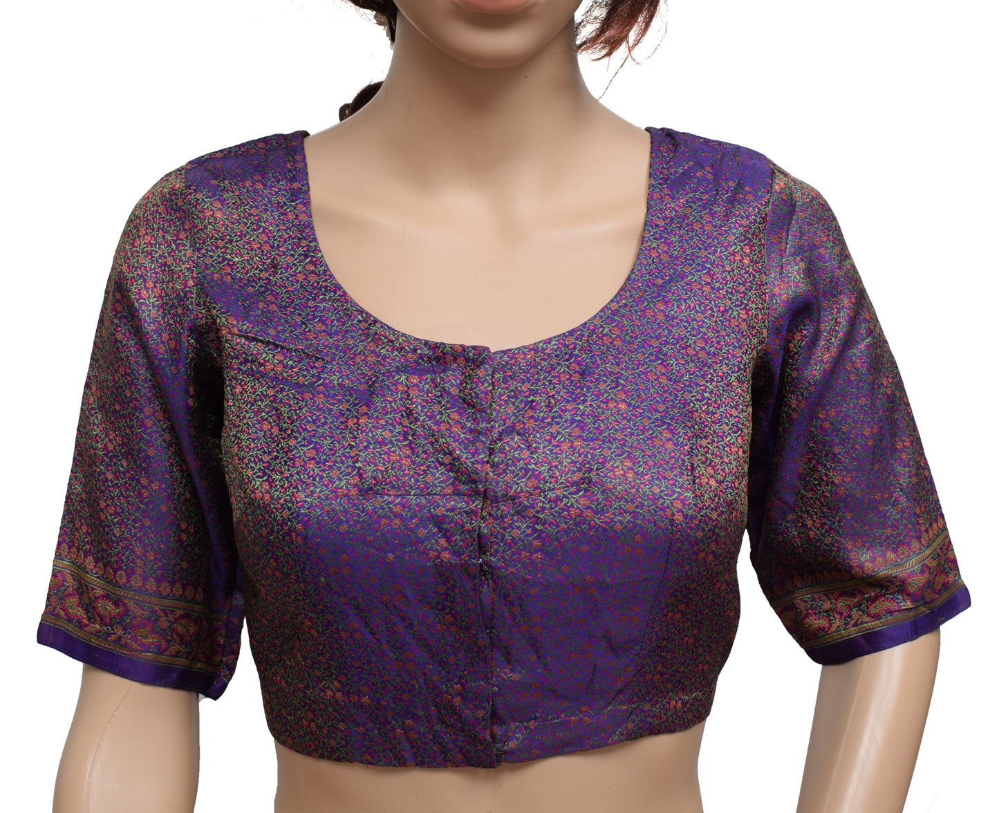 Sushila Vintage Purple Readymade 32" Banarasi Sari Blouse Satin Woven Top