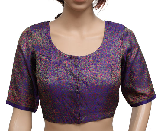 Sushila Vintage Purple Readymade 32" Banarasi Sari Blouse Satin Woven Top