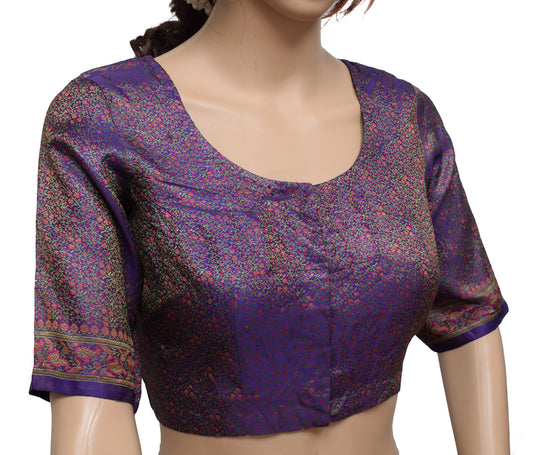 Sushila Vintage Purple Readymade 32" Banarasi Sari Blouse Satin Woven Top