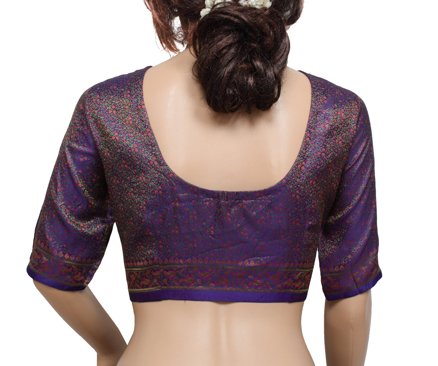 Sushila Vintage Purple Readymade 32" Banarasi Sari Blouse Satin Woven Top