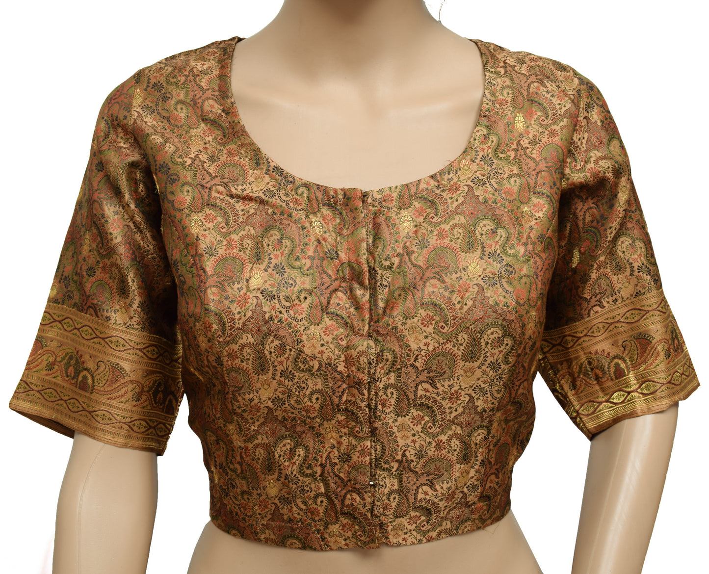 Sushila Vintage Brown Readymade Stitched Banarasi Sari Blouse Satin Woven 42" Choli