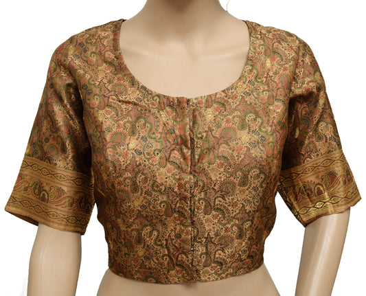 Sushila Vintage Brown Readymade Stitched Banarasi Sari Blouse Satin Woven 42" Choli