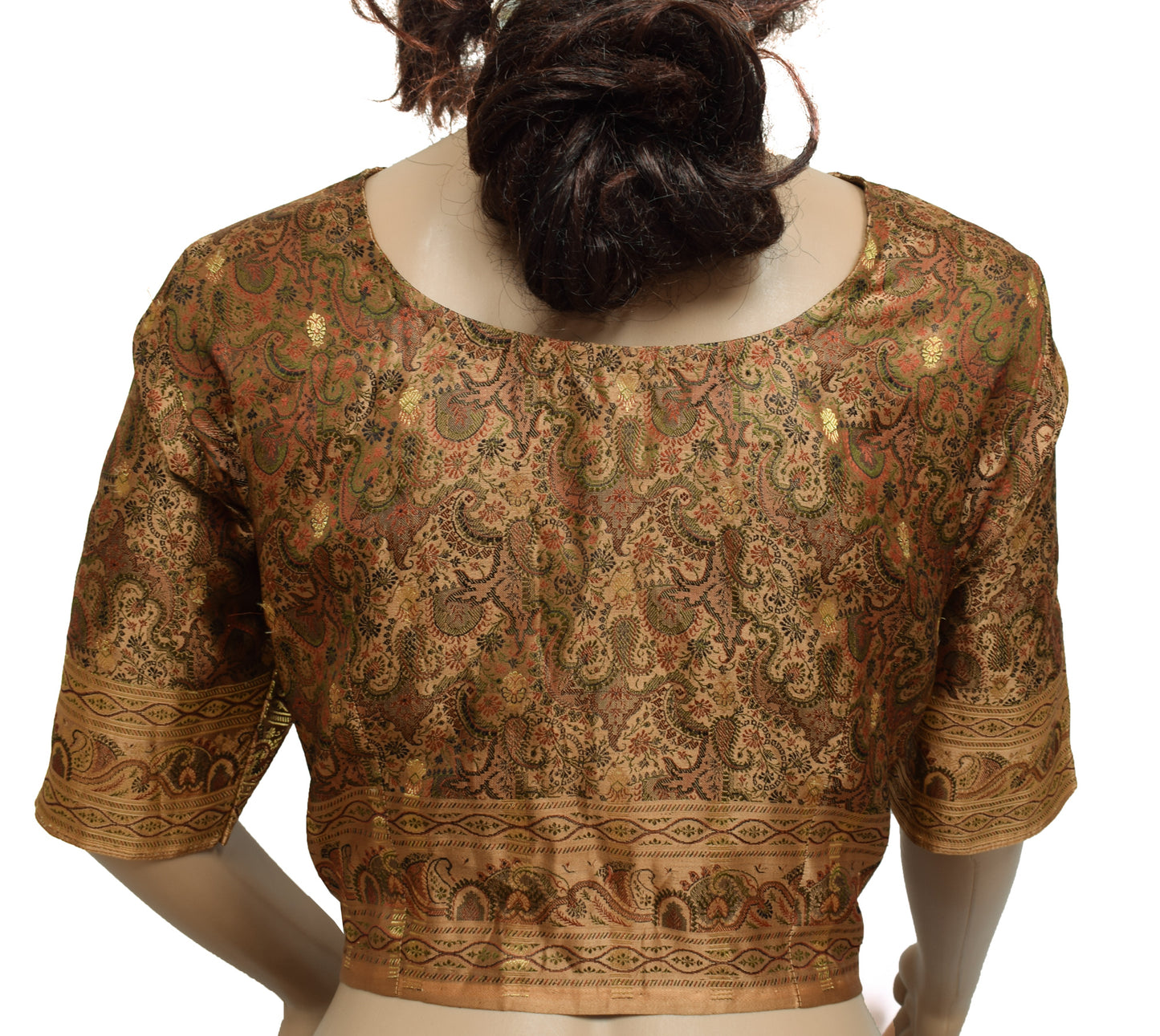 Sushila Vintage Brown Readymade Stitched Banarasi Sari Blouse Satin Woven 42" Choli