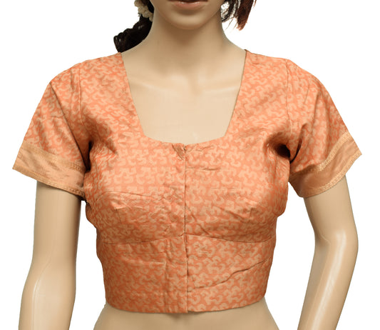 Sushila Vintage Peach Readymade 34" Sari Blouse Silk Woven Designer Choli