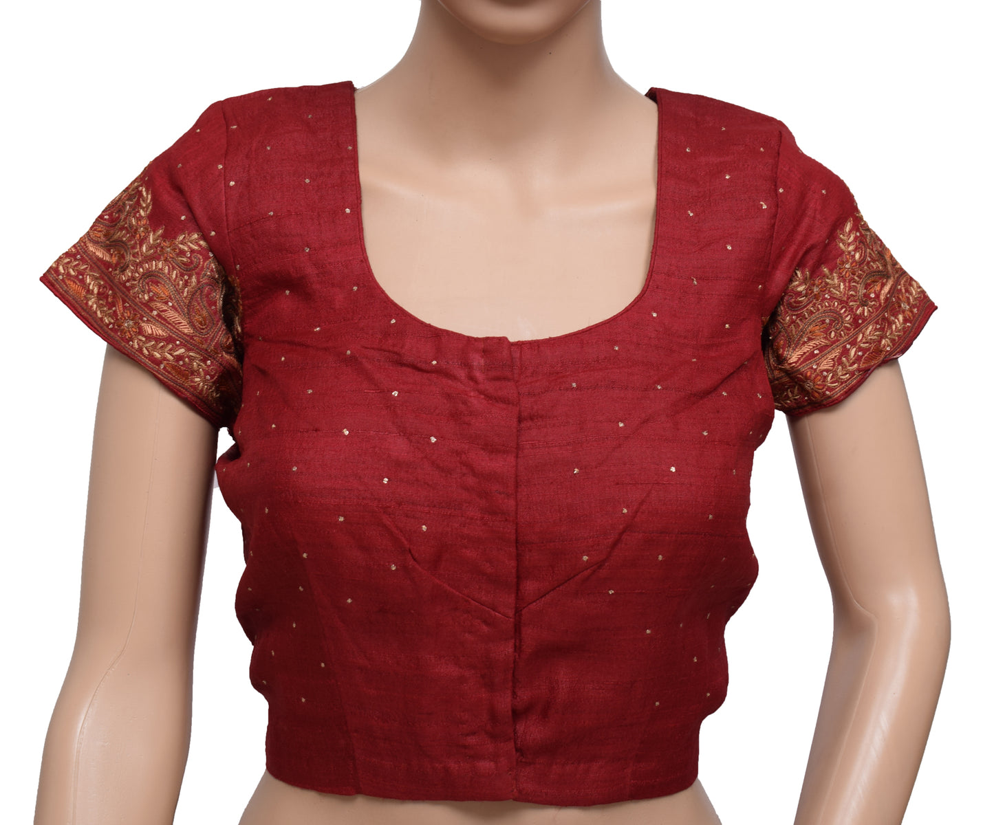 Sushila Vintage Maroon Readymade 38" Sari Blouse Silk Woven Designer Choli
