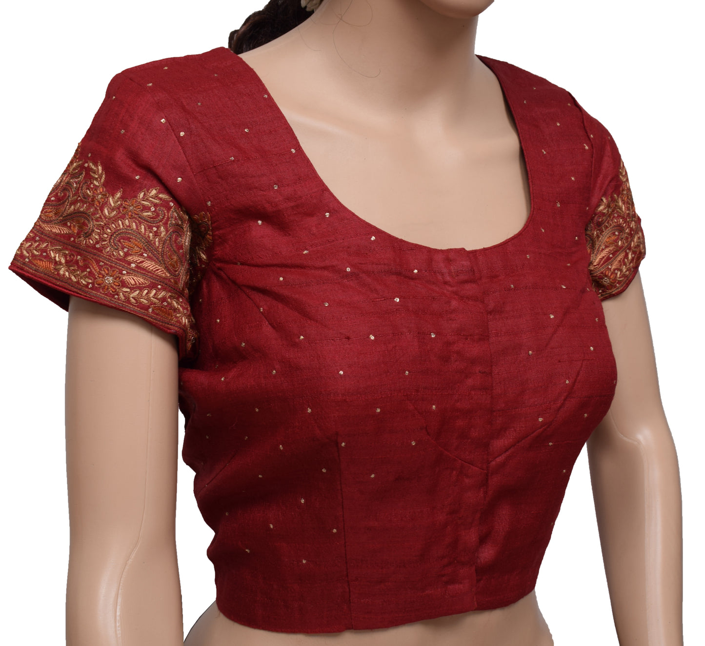 Sushila Vintage Maroon Readymade 38" Sari Blouse Silk Woven Designer Choli