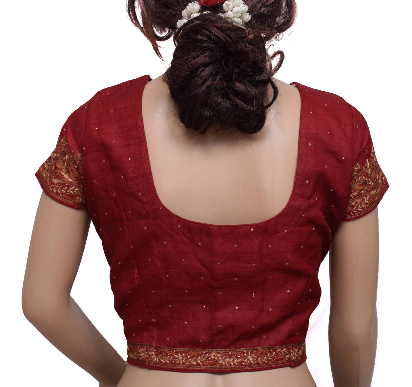 Sushila Vintage Maroon Readymade 38" Sari Blouse Silk Woven Designer Choli