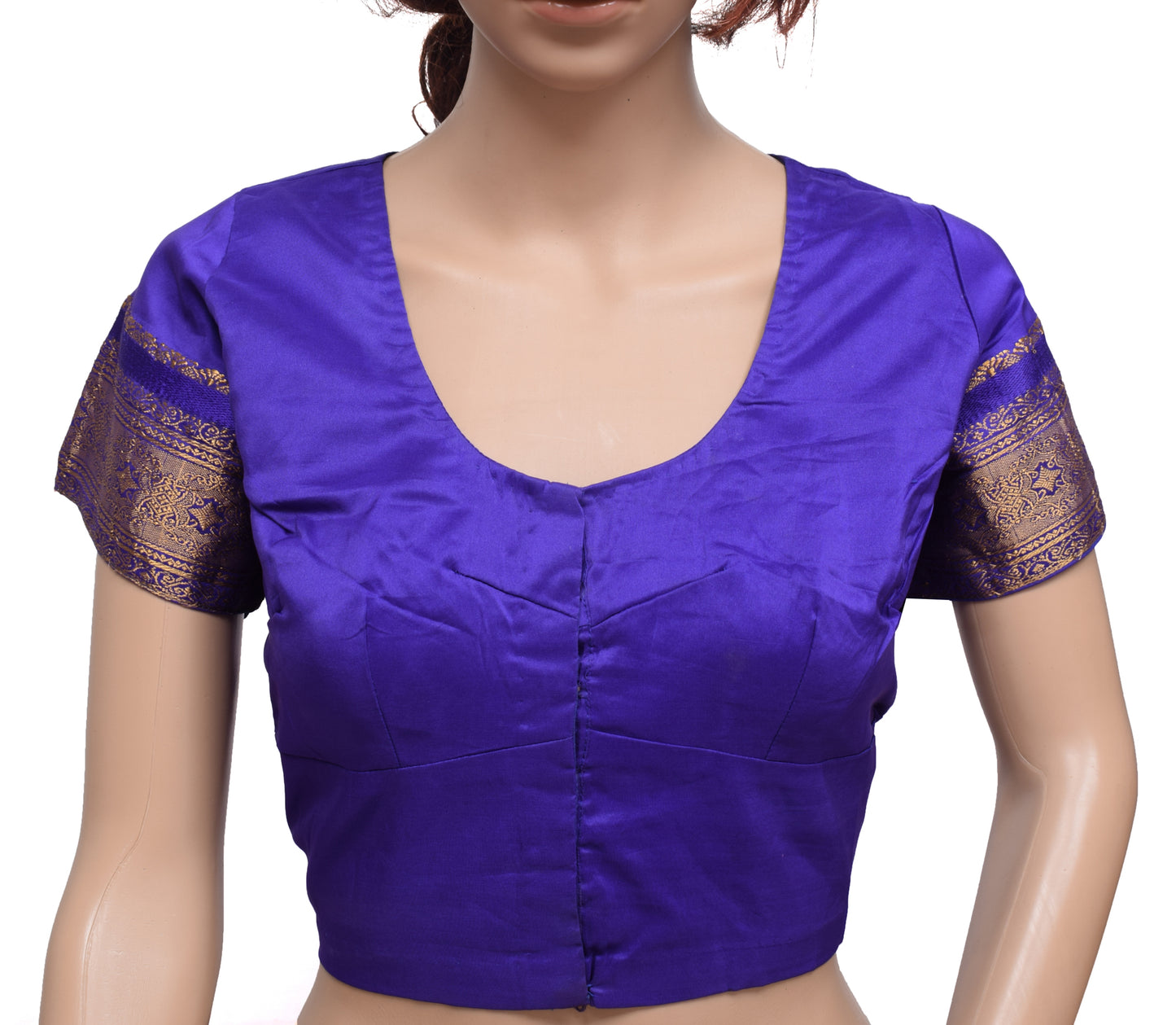 Sushila Vintage Blue Readymade 38" Sari Blouse Art Silk Woven Designer Top