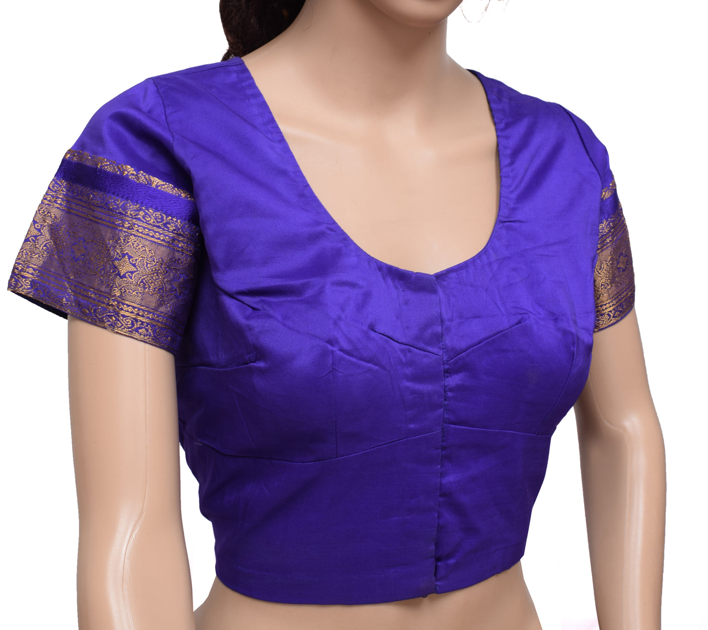 Sushila Vintage Blue Readymade 38" Sari Blouse Art Silk Woven Designer Top