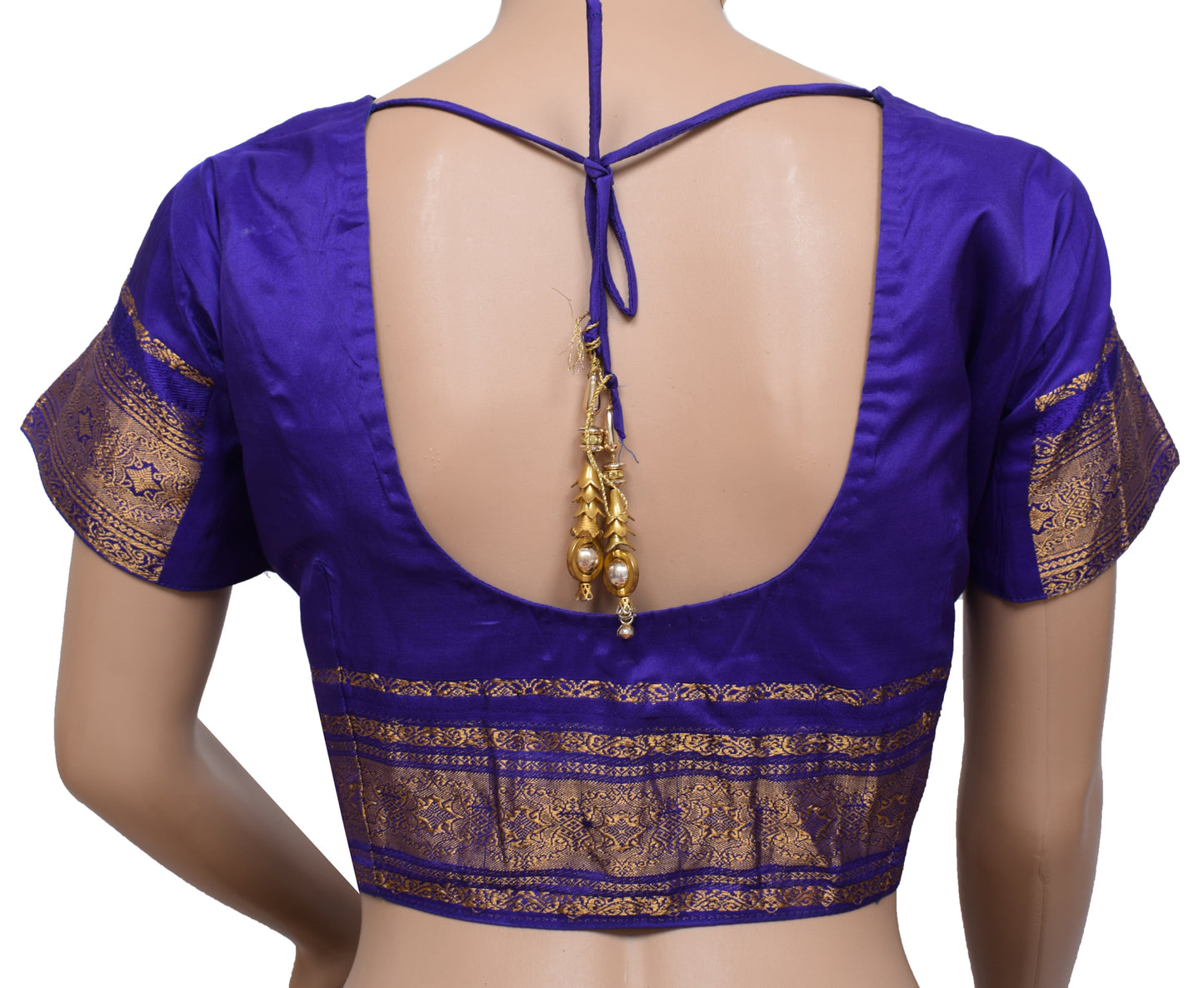 Sushila Vintage Blue Readymade 38" Sari Blouse Art Silk Woven Designer Top