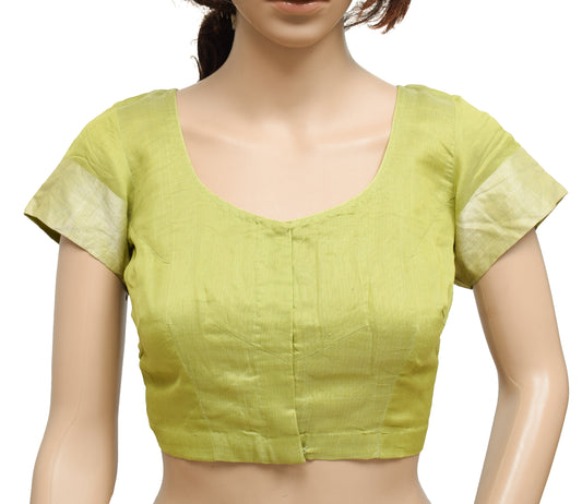 Sushila Vintage Readymade 32" Green Sari Blouse Silk Woven Designer Top