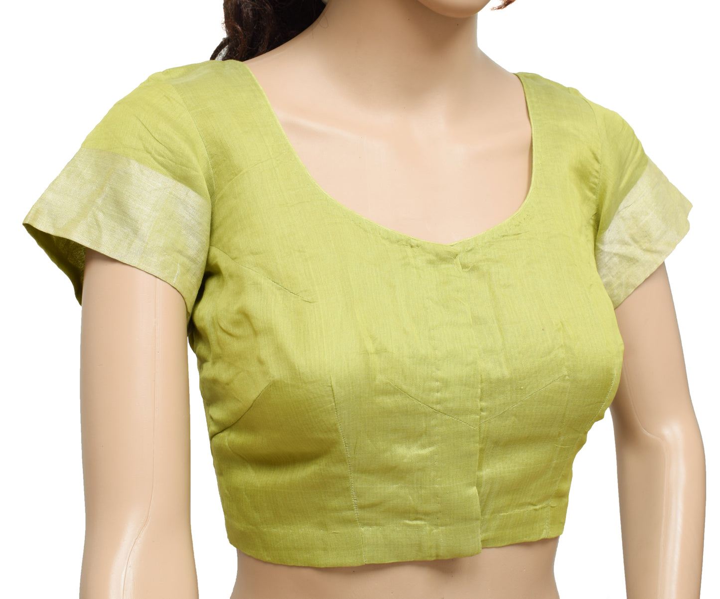 Sushila Vintage Readymade 32" Green Sari Blouse Silk Woven Designer Top