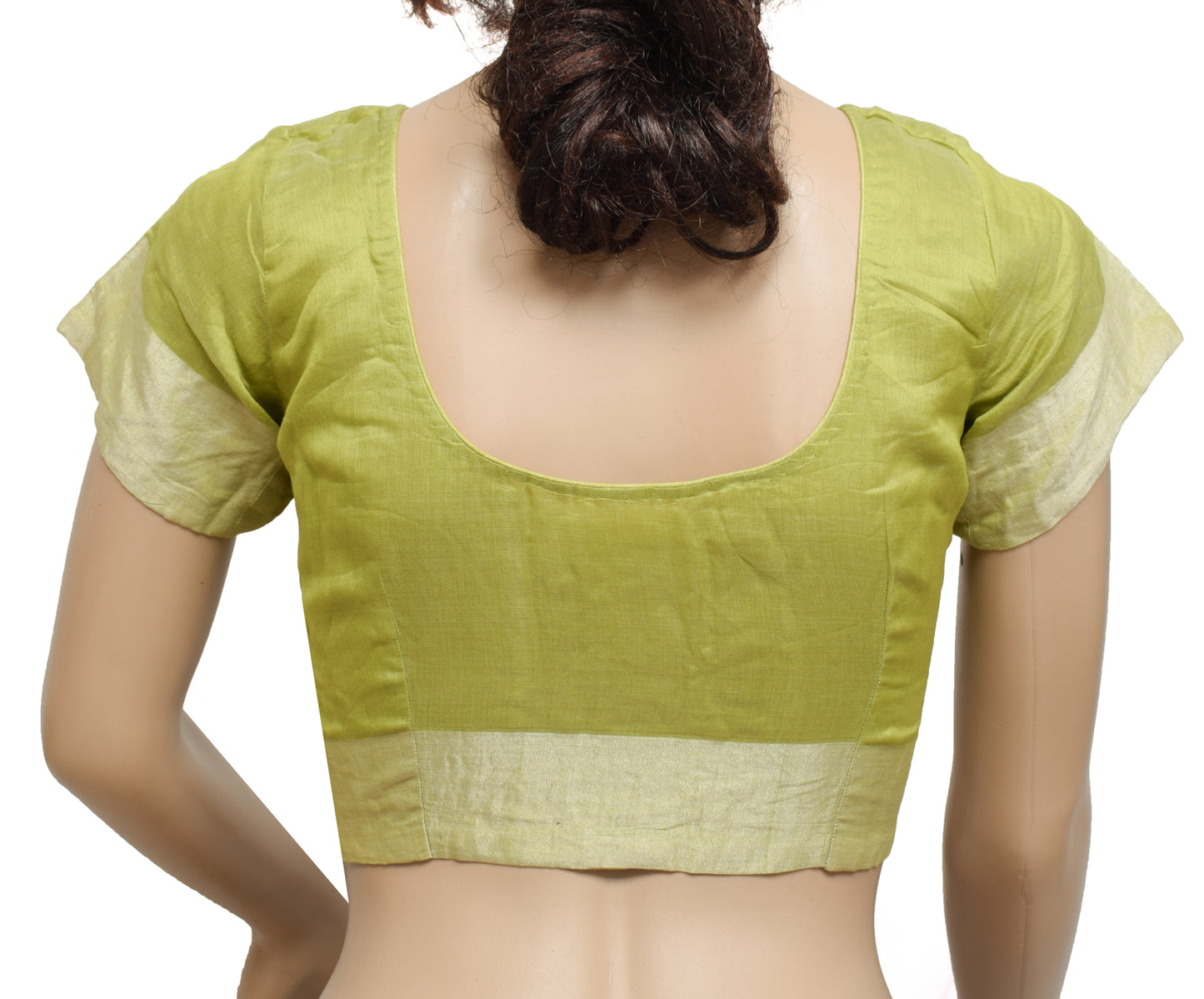 Sushila Vintage Readymade 32" Green Sari Blouse Silk Woven Designer Top