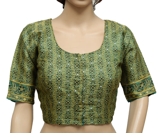 Sushila Vintage Green Readymade 36" Sari Blouse Silk Woven Designer Choli